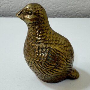 Vintage Small Brass Quail Bird Figurine Paperweight Decor Cottagecore 3"H MCM